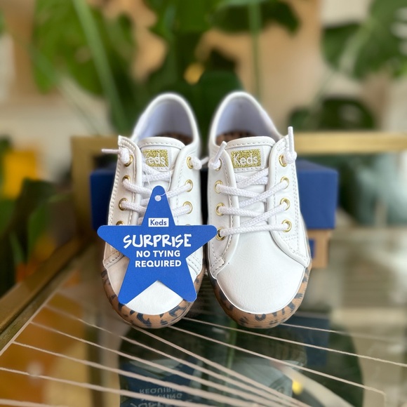 NWT Keds Special Edition Girls White, Gold & Leopard Sneakers w/ Velcro Size 6.5 - Picture 12 of 16